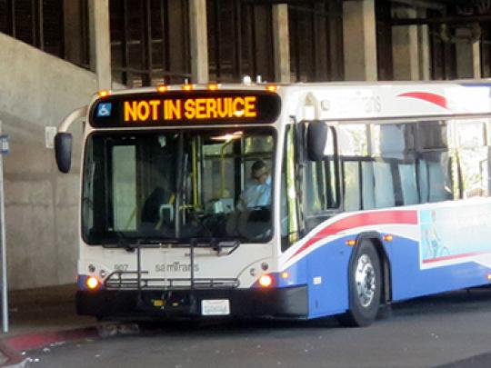 A bus that says it is "Not in Service"